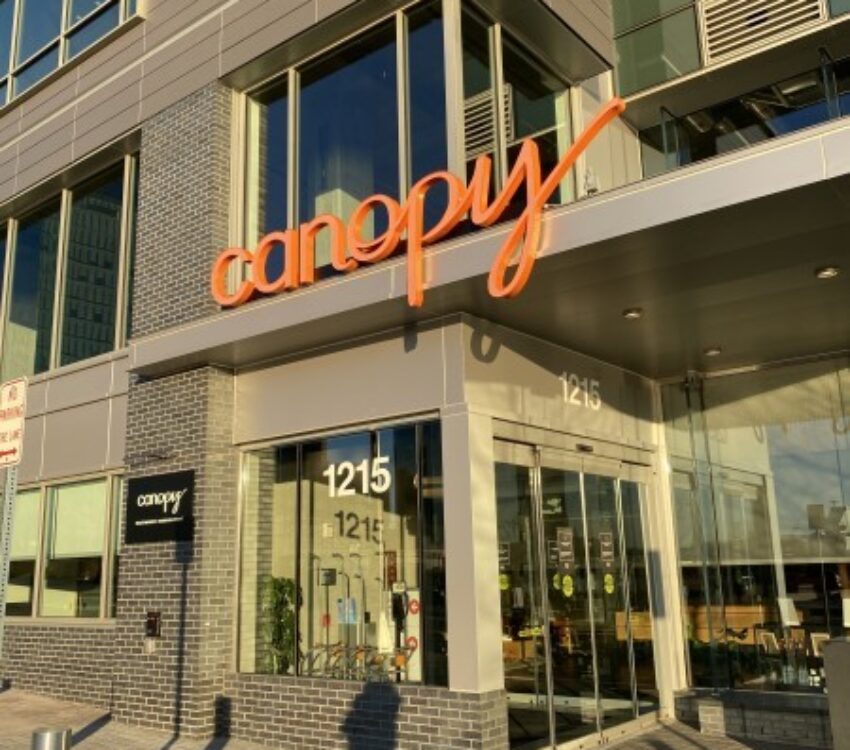 Exterior shot of the canopy hotel