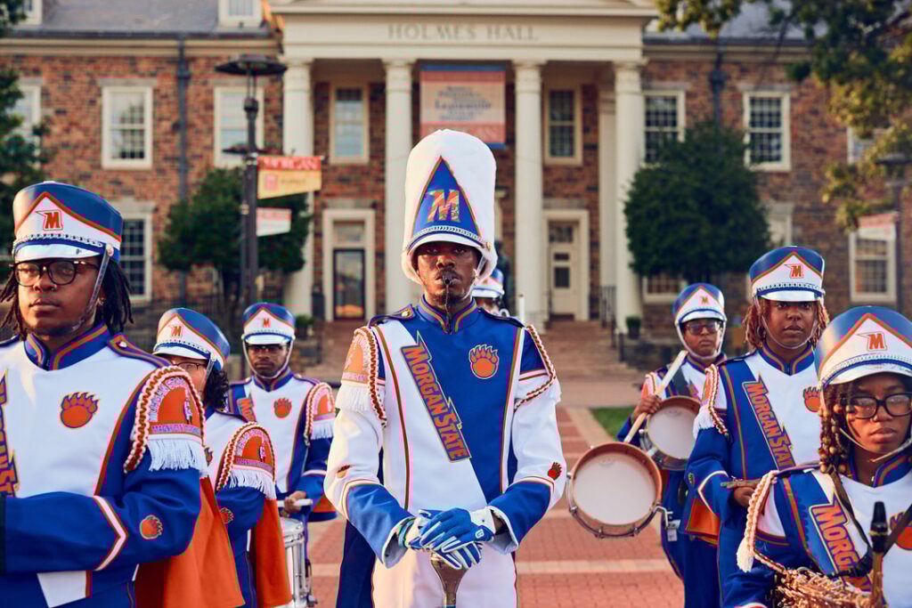 The Morgan State Marching Band performing on campus