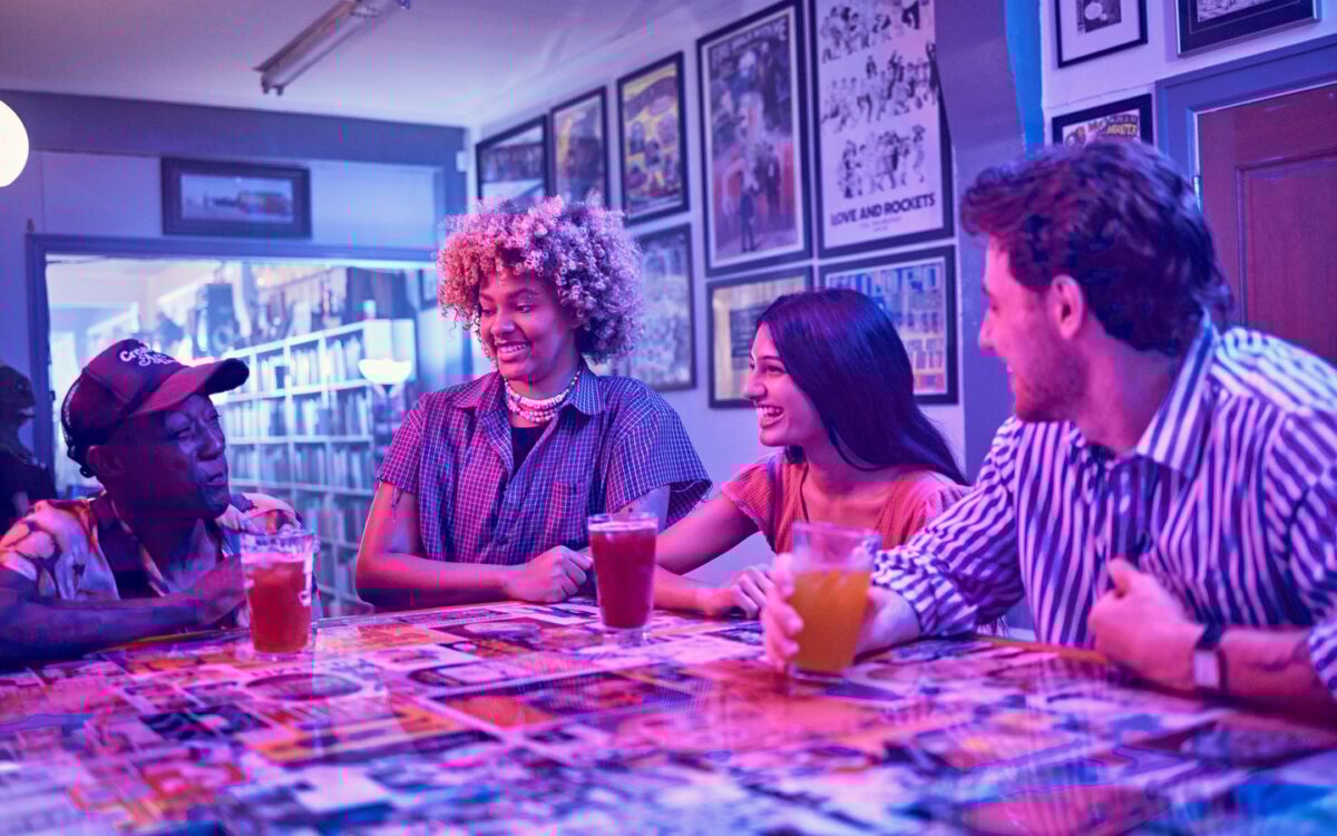 people at bar with drinks