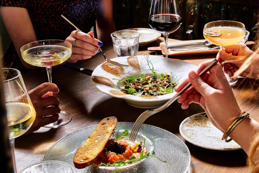 Dishes and drinks on table