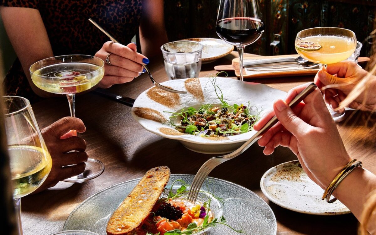 Dishes and drinks on table