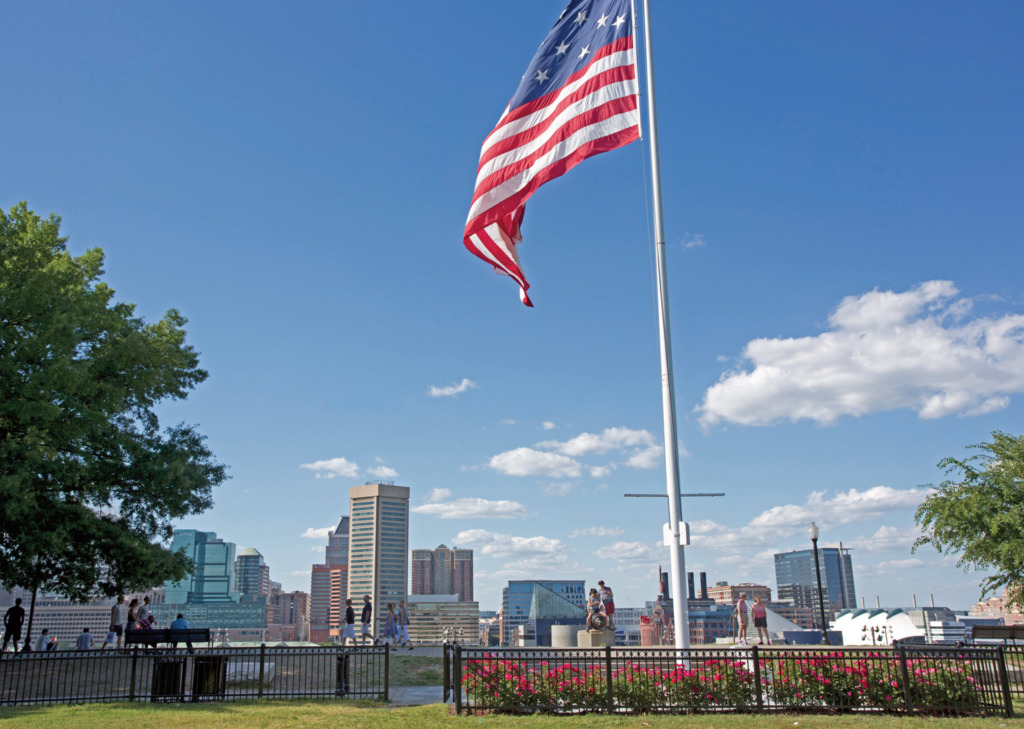 Visit Baltimore View of the city from the top of Federal Hill Park.
