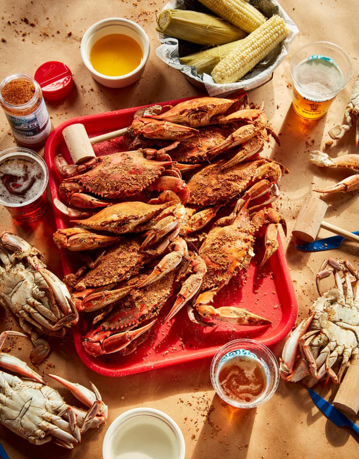 Blue crabs on a table in Baltimore at Nick's Fish House.