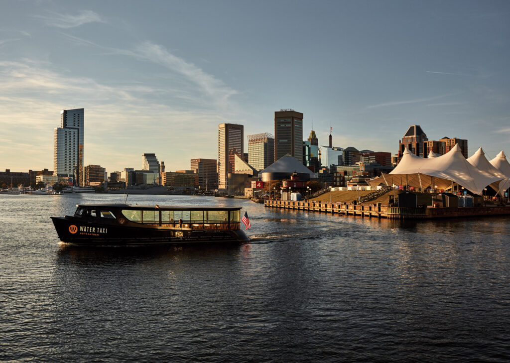 Skyline of downtown Baltimore with Water Taxi