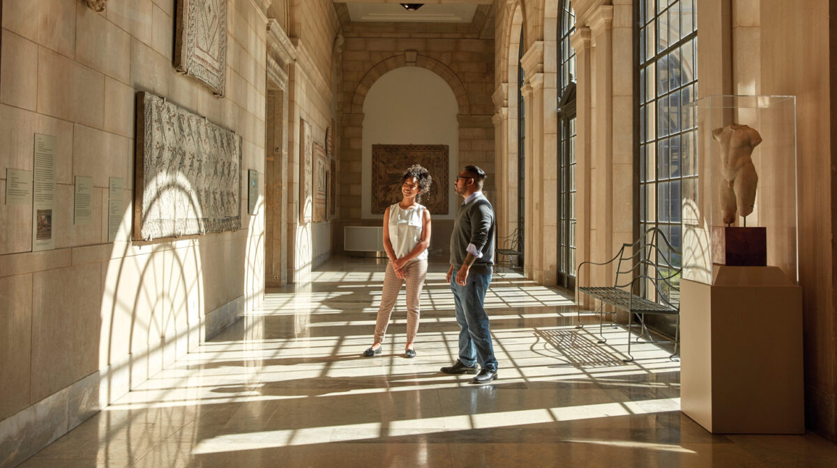 A couple exploring the Baltimore Museum of Art.