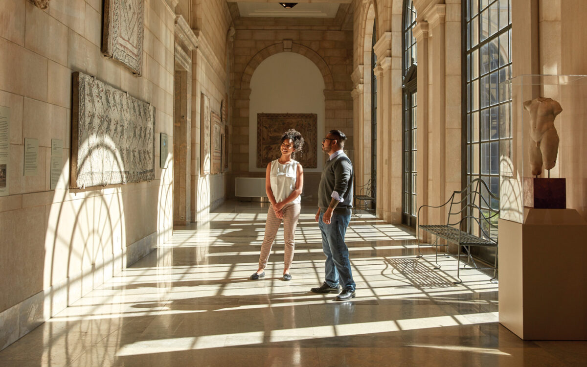 A couple exploring the Baltimore Museum of Art.