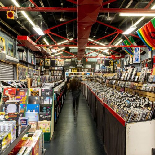 Shopping in Fells Point, Baltimore at The Sound Garden record store.