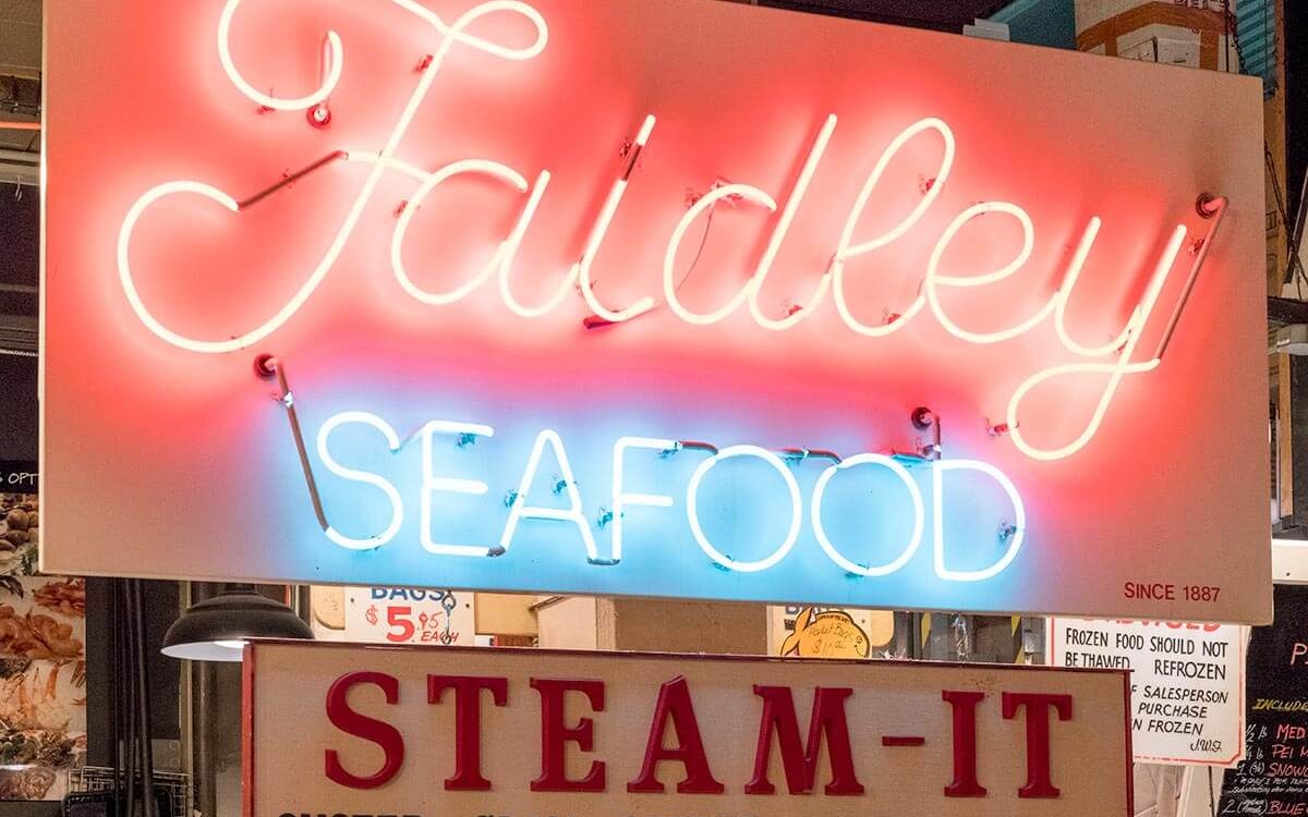 The counter of raw oysters at Faidleys in Baltimore.