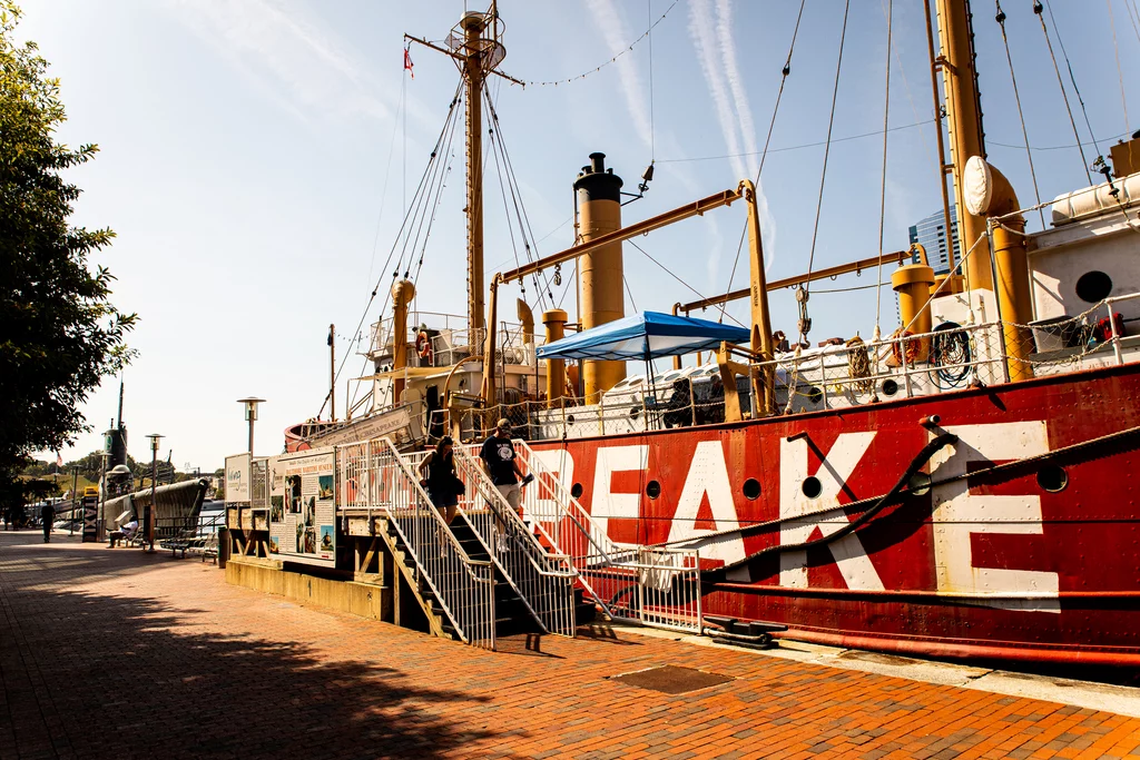 Outside of the Chesapeake ship in the Baltimore harbor.