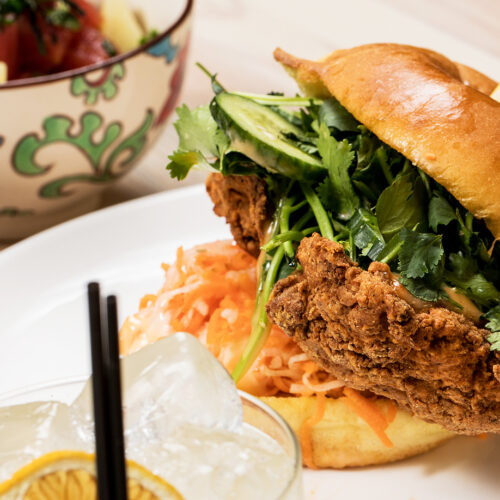 A fried chicken sandwich at R House