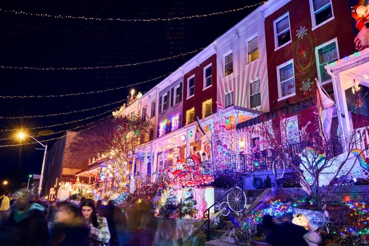 Holiday lights on a street